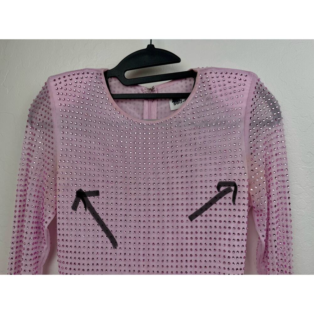 Self Portrait Pink Rhinestone Mini Dress Size 2 - Picture 7 of 13